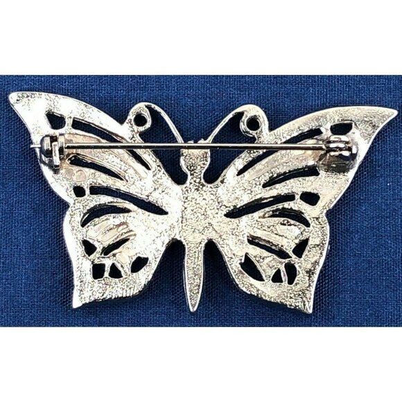 Vintage Costume Brooch 2” Silver Tone Purple Stone Butterfly 2" x 1.25" - Picture 3 of 3